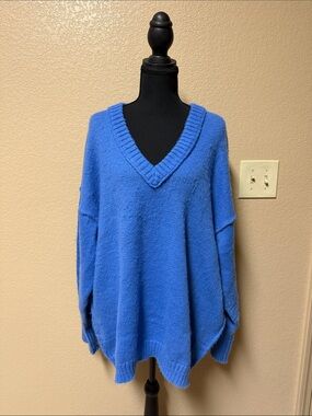 wild fable Bright Blue V-Neck Chunky Knit Sweater
